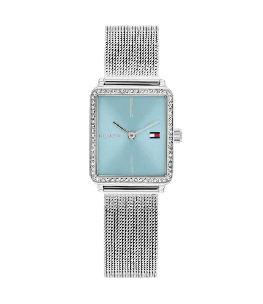 Tea Crystal Ice Blue Watch with Silver Mesh Strap