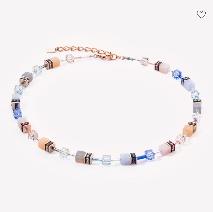 GeoCUBE® Iconic Precious Light Blue and Beige Necklace 