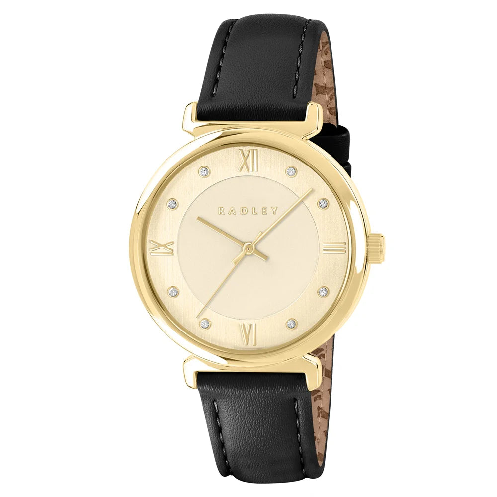 Roman Crescent Black Leather Strap