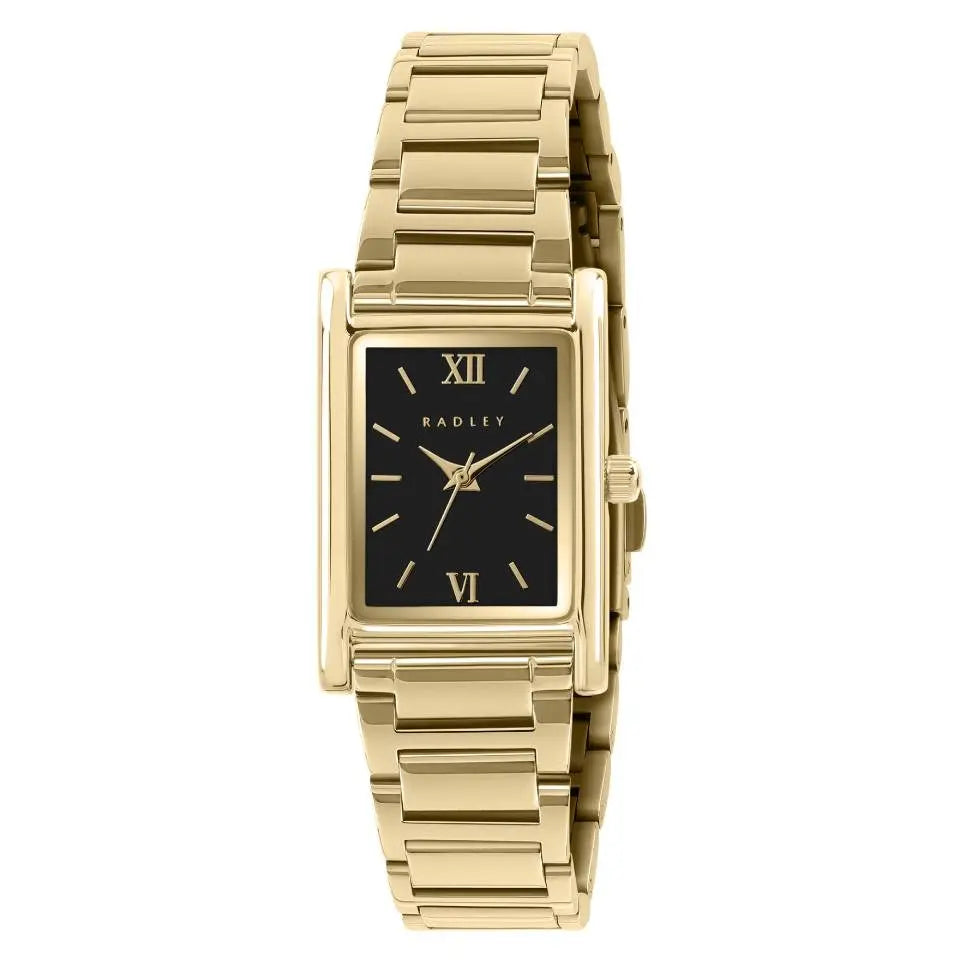 lack Rectangular Dial Gold Watch 
