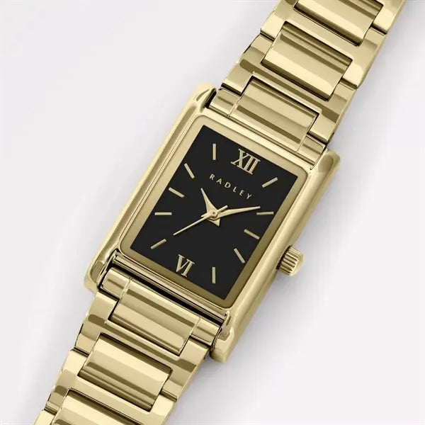 lack Rectangular Dial Gold Watch 