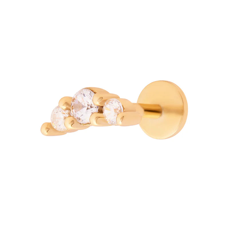 Trio Sparkle Flat back Labret Single Stud in Gold 