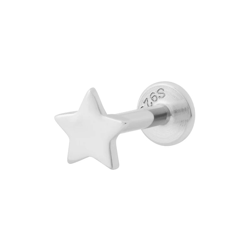 Star Flat Back Labret 6mm Stud - Silver