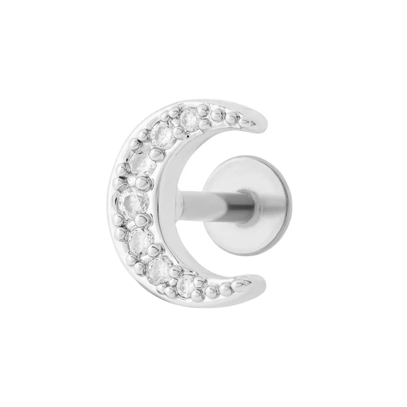 Luna Flat Back Labret Stud - Silver
