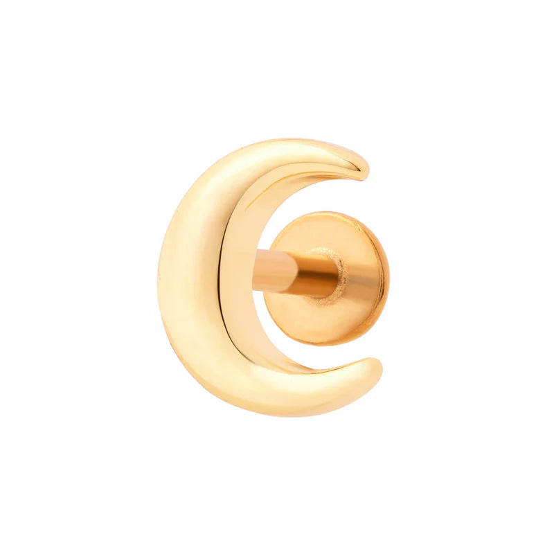 Crescent Flat Back Labret Stud - Gold
