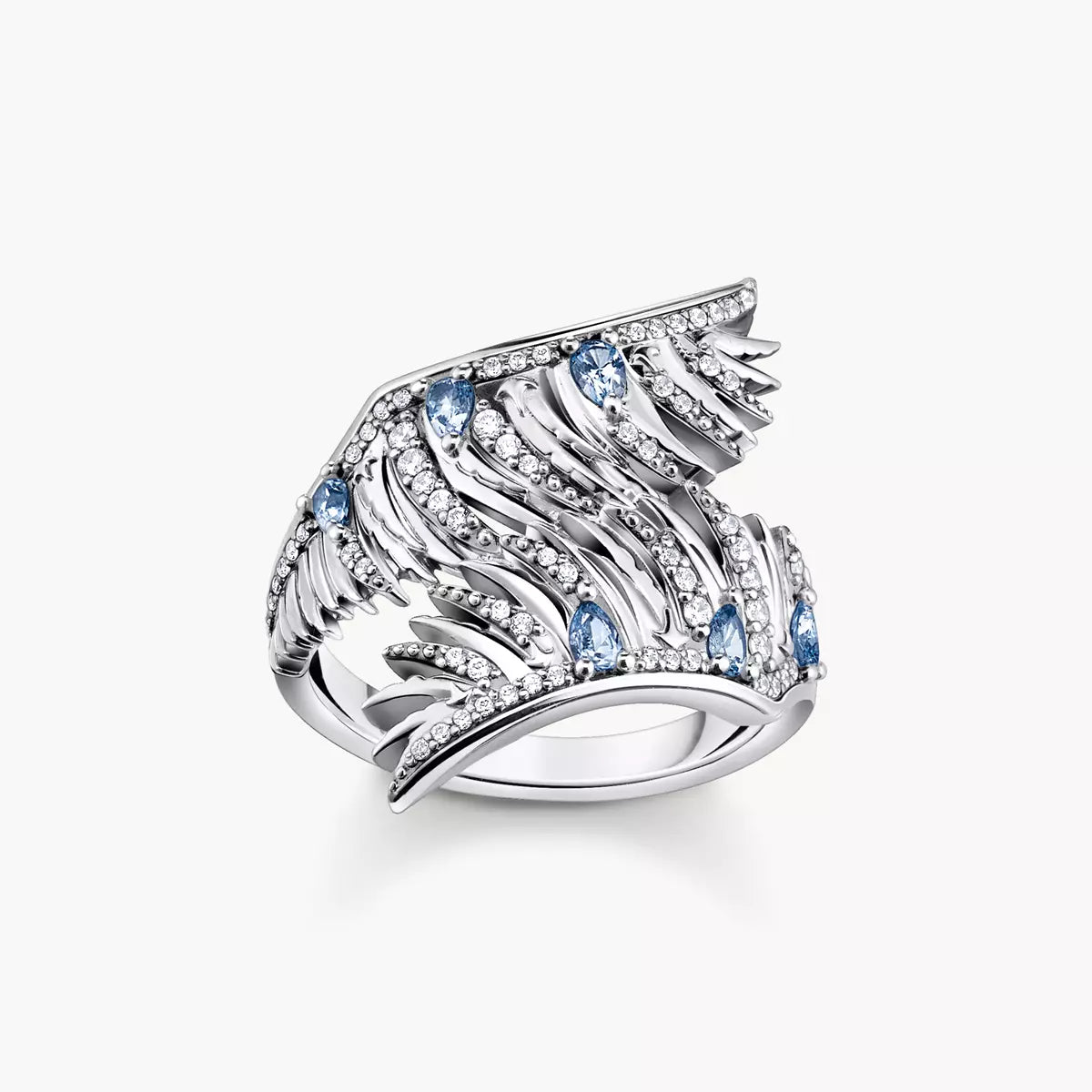 Phoenix wing blue sone silver ring