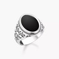 Silver blackened signet ring with black onyx