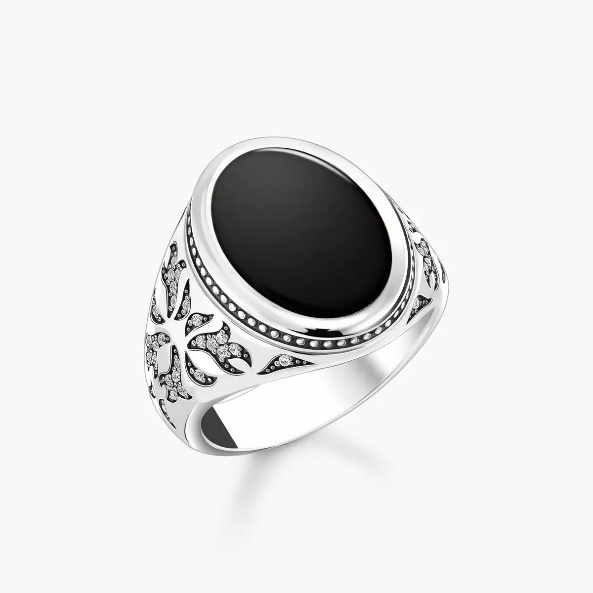 Silver blackened signet ring with black onyx