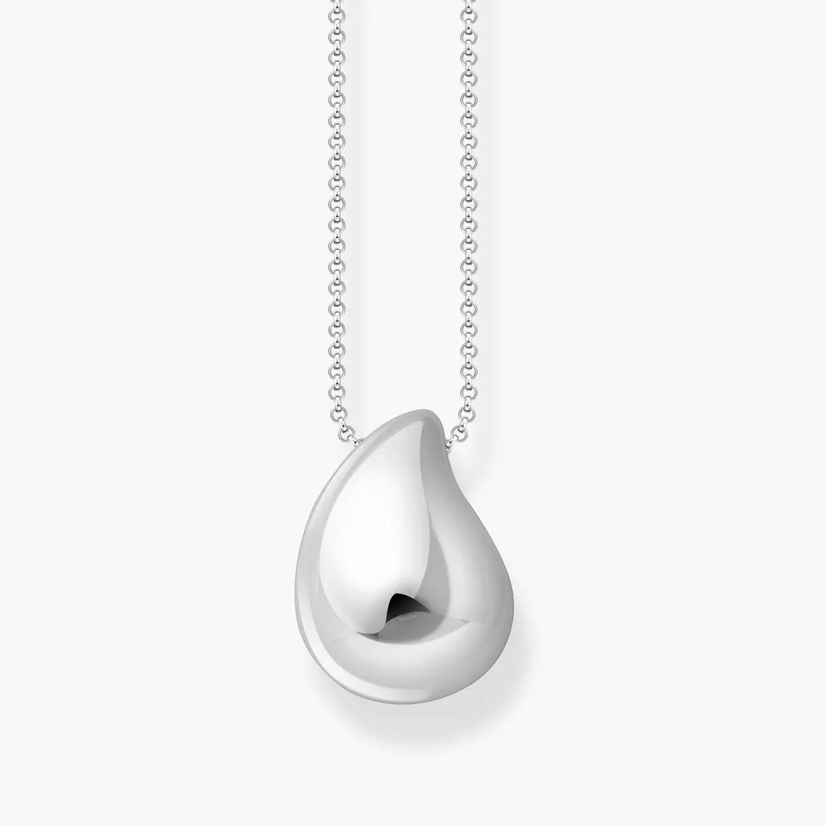 Organic drop-shape pendant silver necklace
