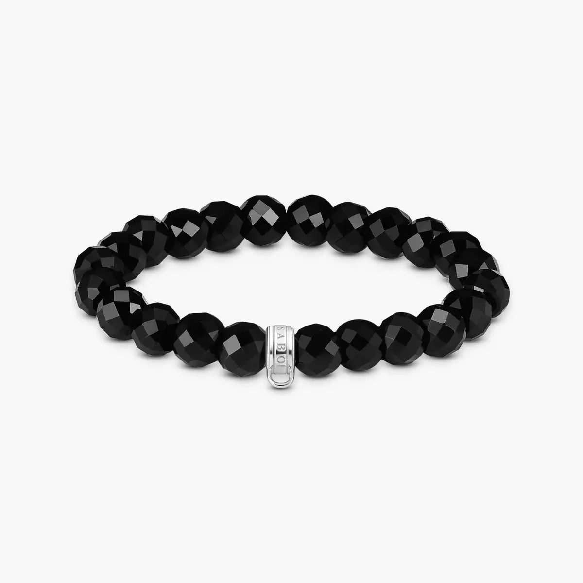 Charm bracelet with oval obsidian beads