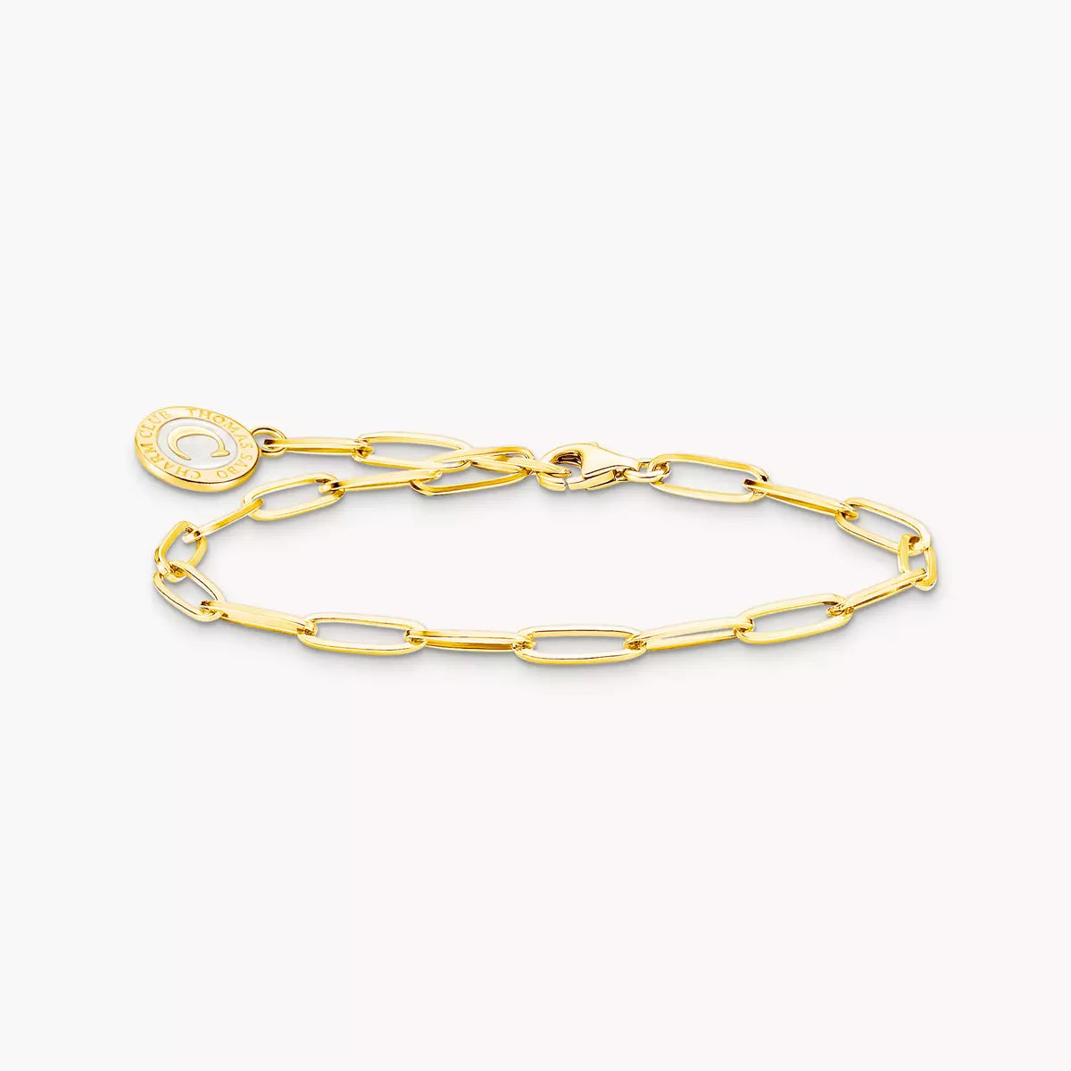 Paper chain gold plated charm bracelet with white coin