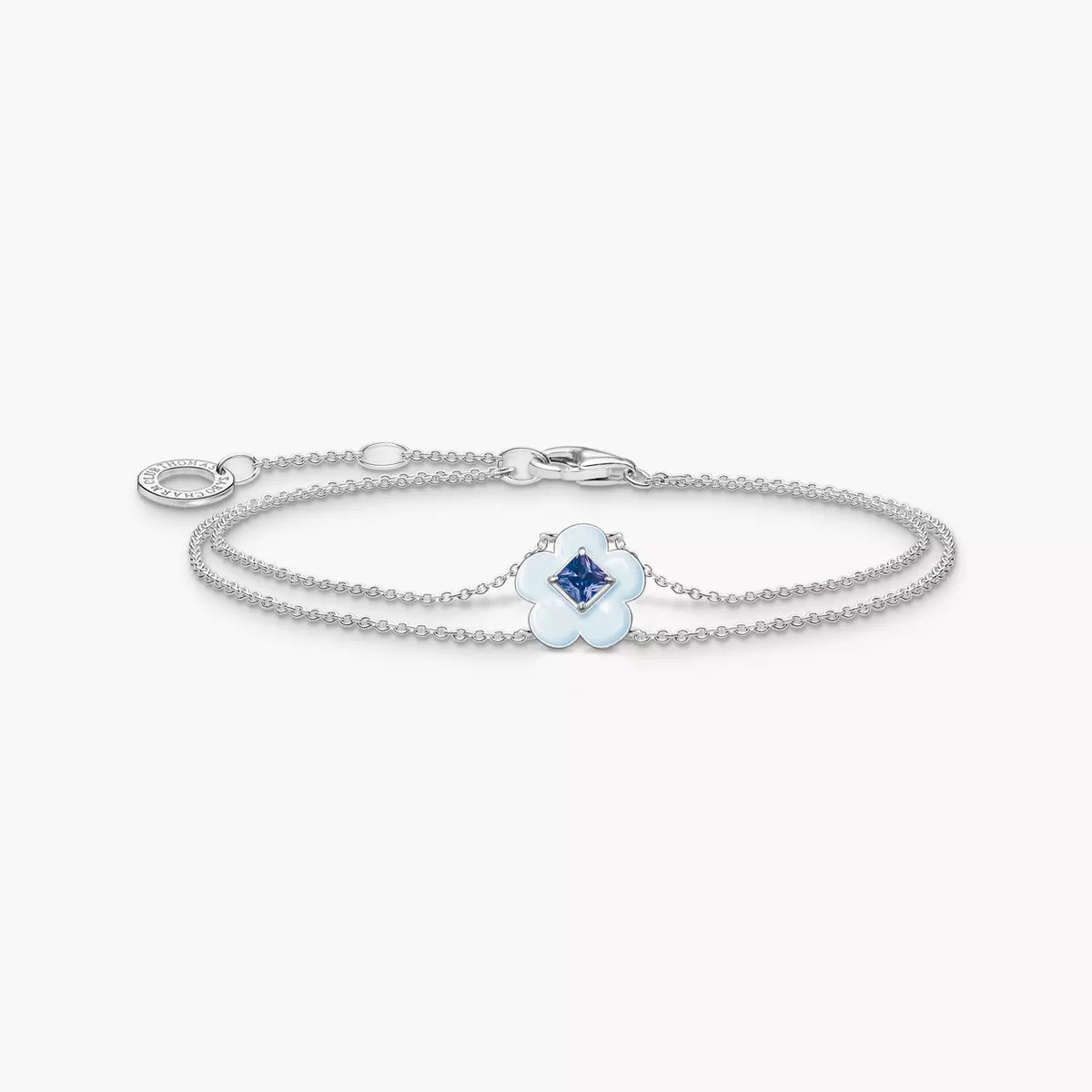 Flower bracelet with blue stone silver