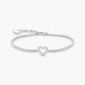 Silver tennis bracelet with open cz heart silver