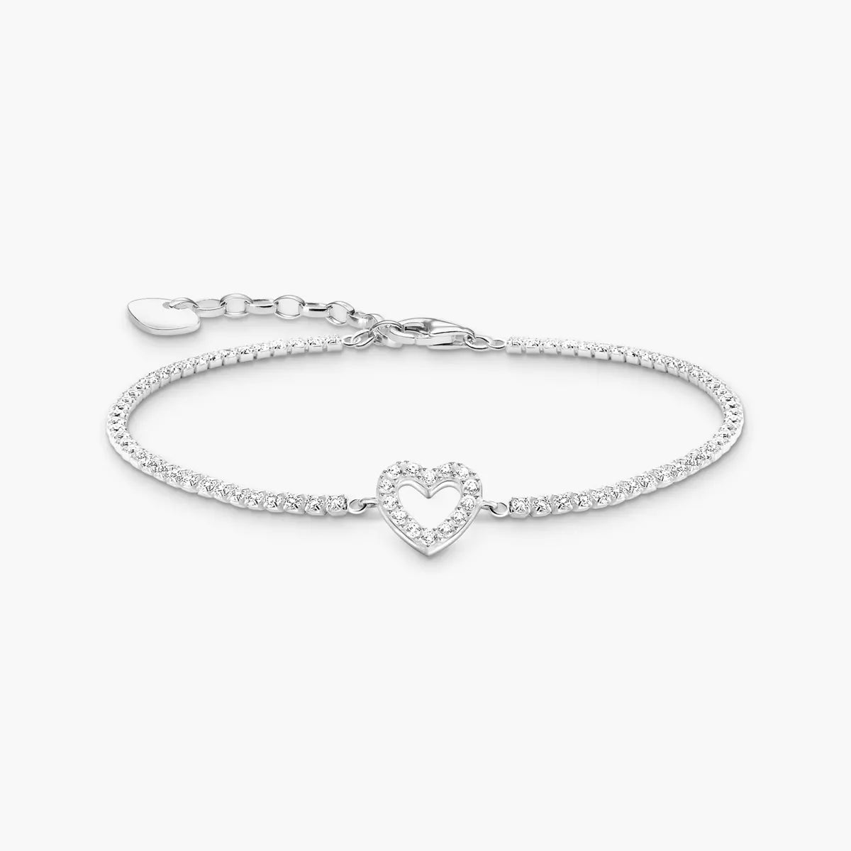 Silver tennis bracelet with open cz heart silver