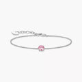 Silver bracelet with pink zirconia pendant