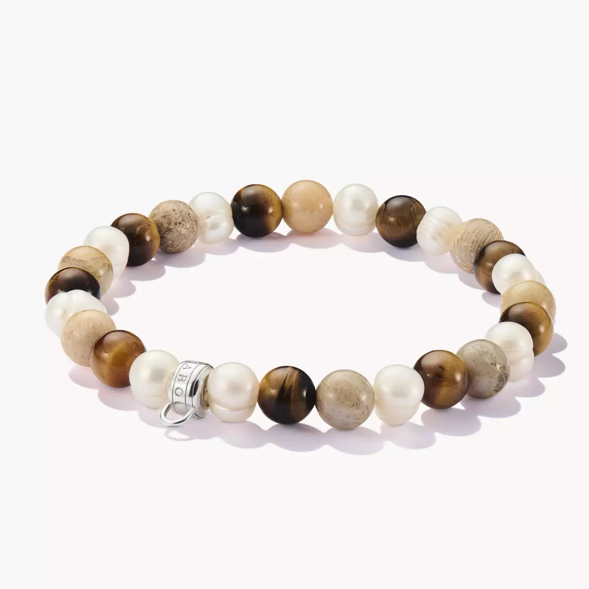 SILVER BEADS BRACELET WITH ECRU-COLOURED STONES