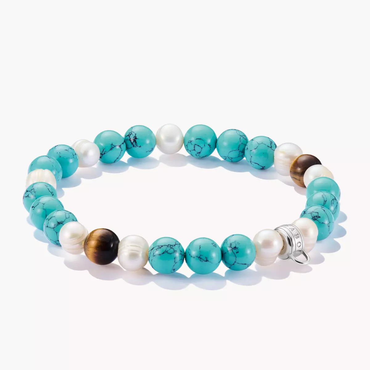 Turquoise pearl and tigers eye charm bracelet 17cm