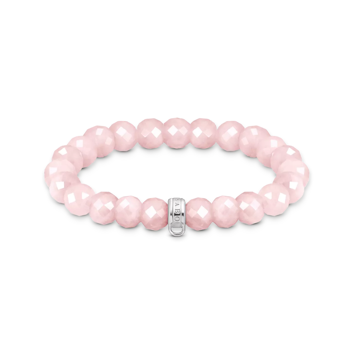 Charm bracelet with oval rose quartz beads