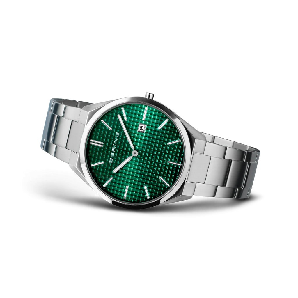Ultra Slim Date Sunray Link Watch Green