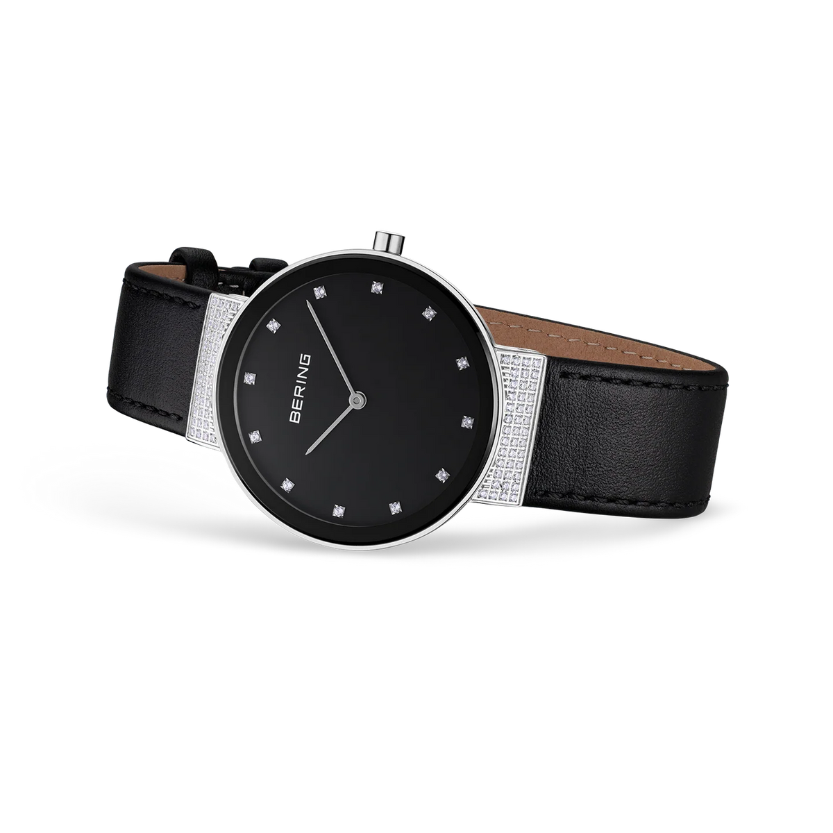 Sparkling Leather Watch Black
