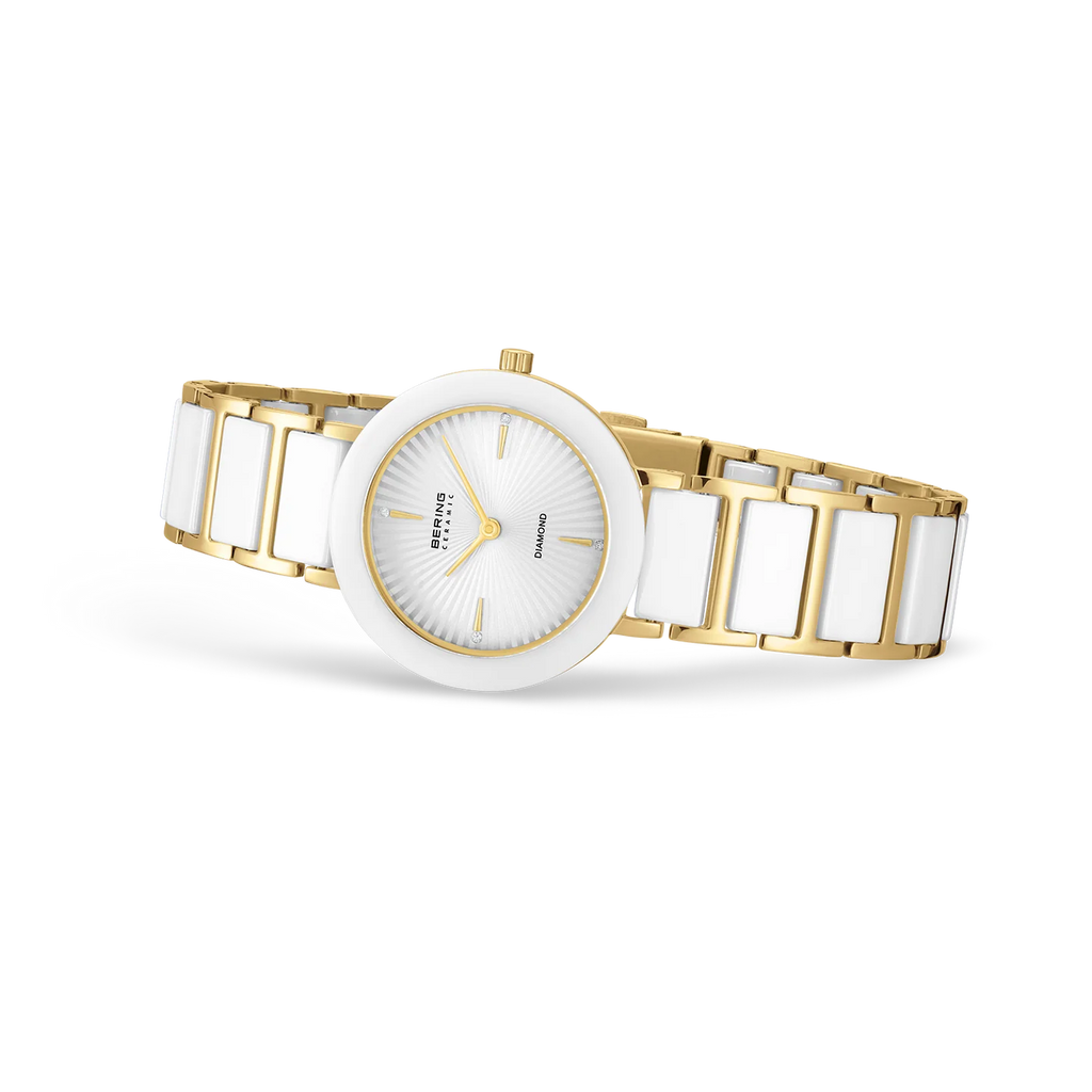 Wave Ceramic Watch with Diamond Gold White - 11429-758