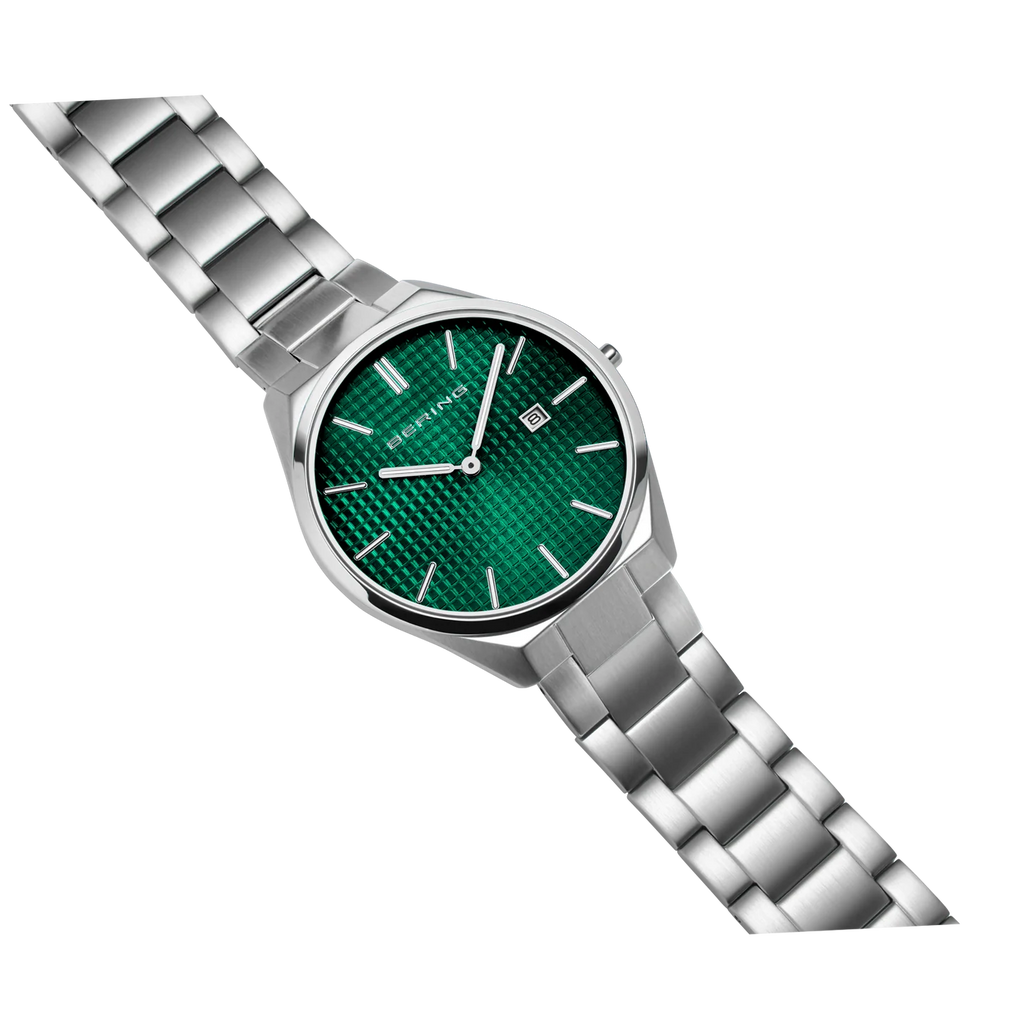 Ultra Slim Date Sunray Link Watch Green