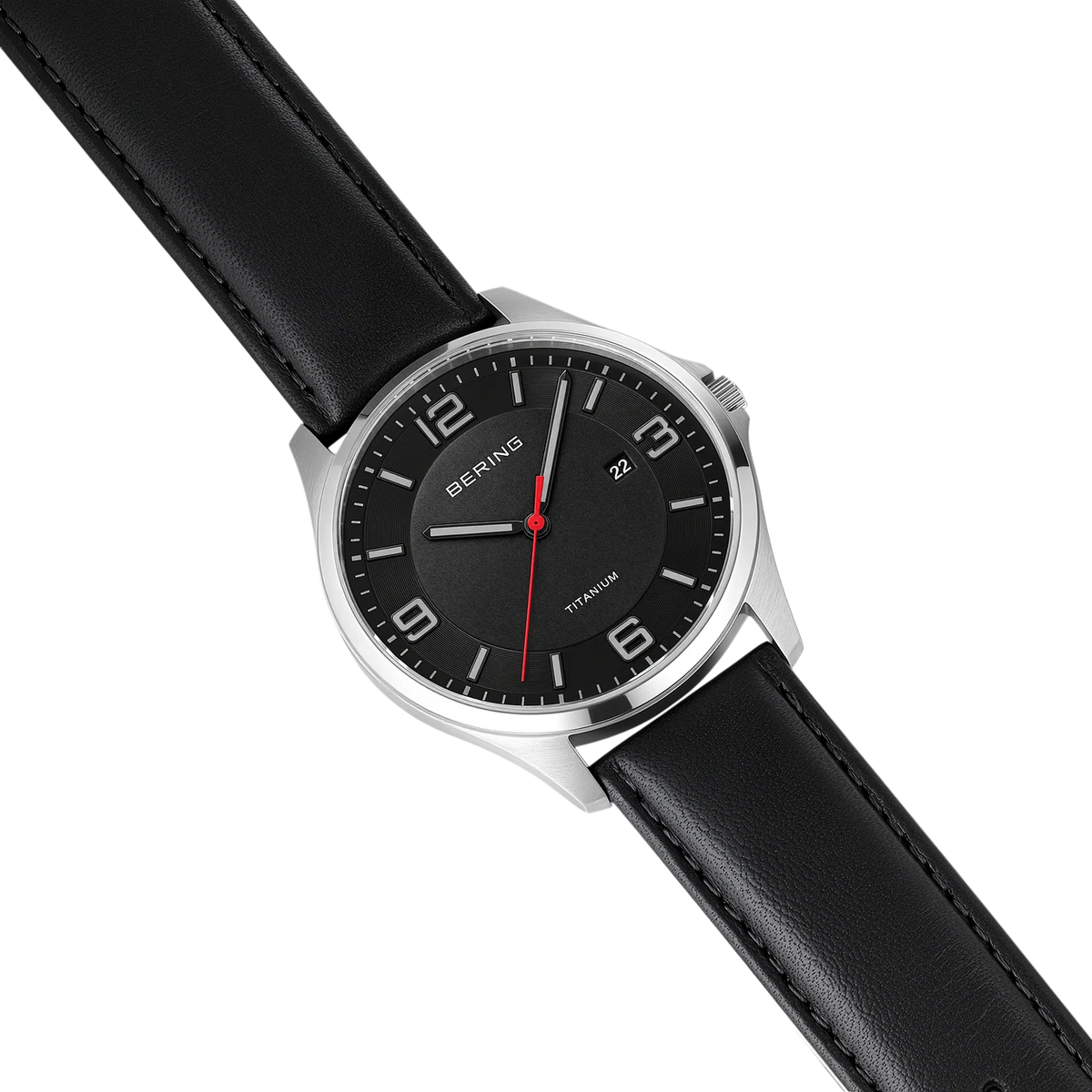 Titanium Date Numerical Leather Watch Black