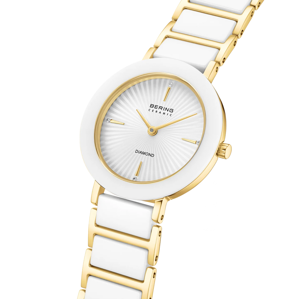 Wave Ceramic Watch with Diamond Gold White - 11429-758