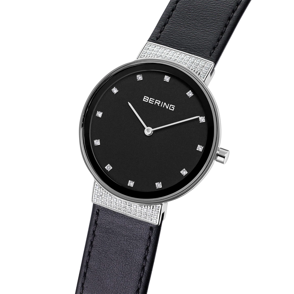 Sparkling Leather Watch Black