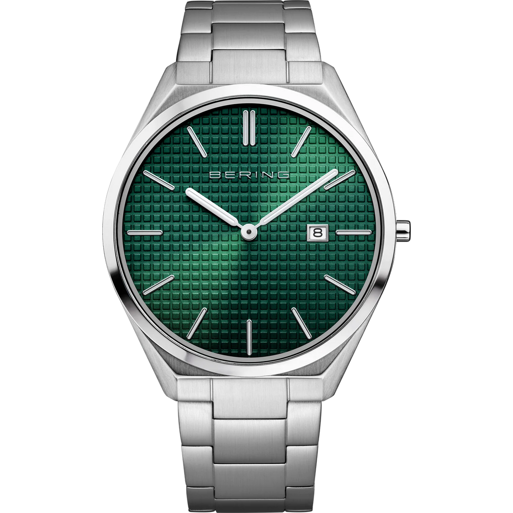 Ultra Slim Date Sunray Link Watch Green