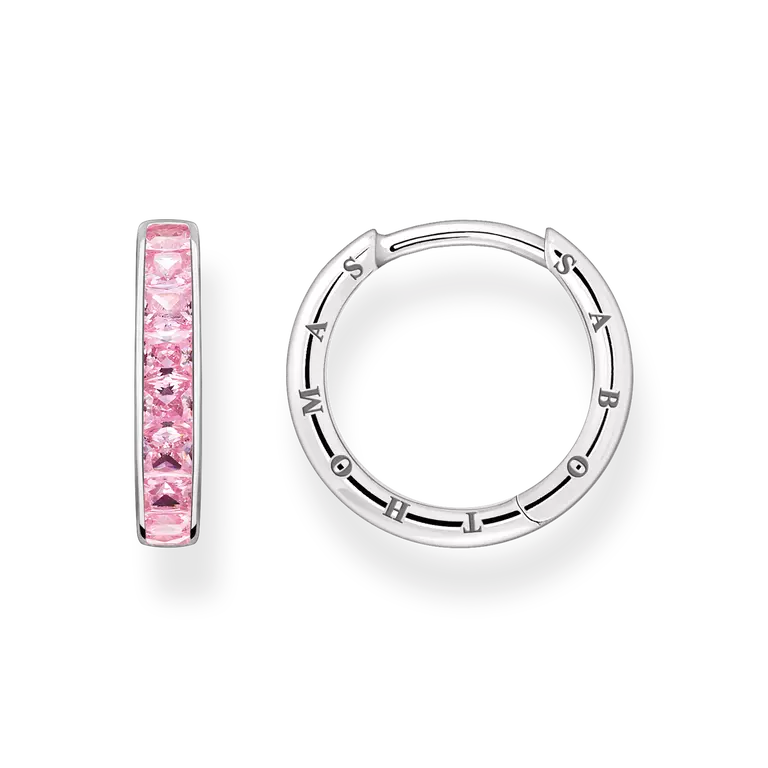 HOOP EARRING WITH PINK PAVE SILVER