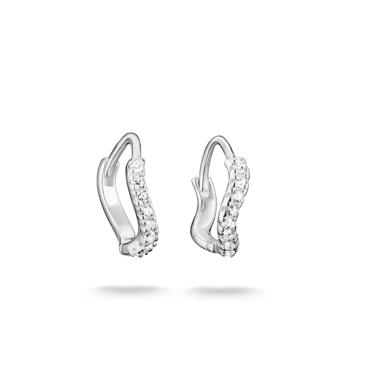 CURVED HOOP EARRING WITH WHITE ZIRCONIA SILVER