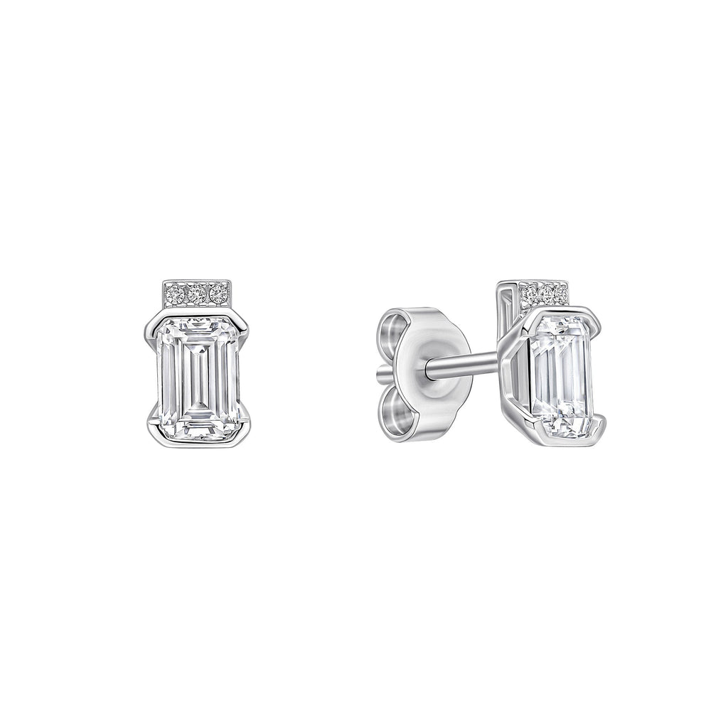 Diamonfire Emerald Cut Half Bezel Stud Earrings