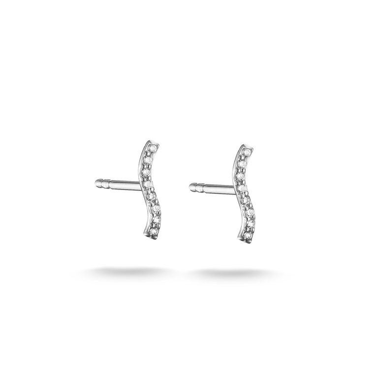 CURVED BAR SILVER STUD EARRING WITH WHITE ZIRCONIA STONES