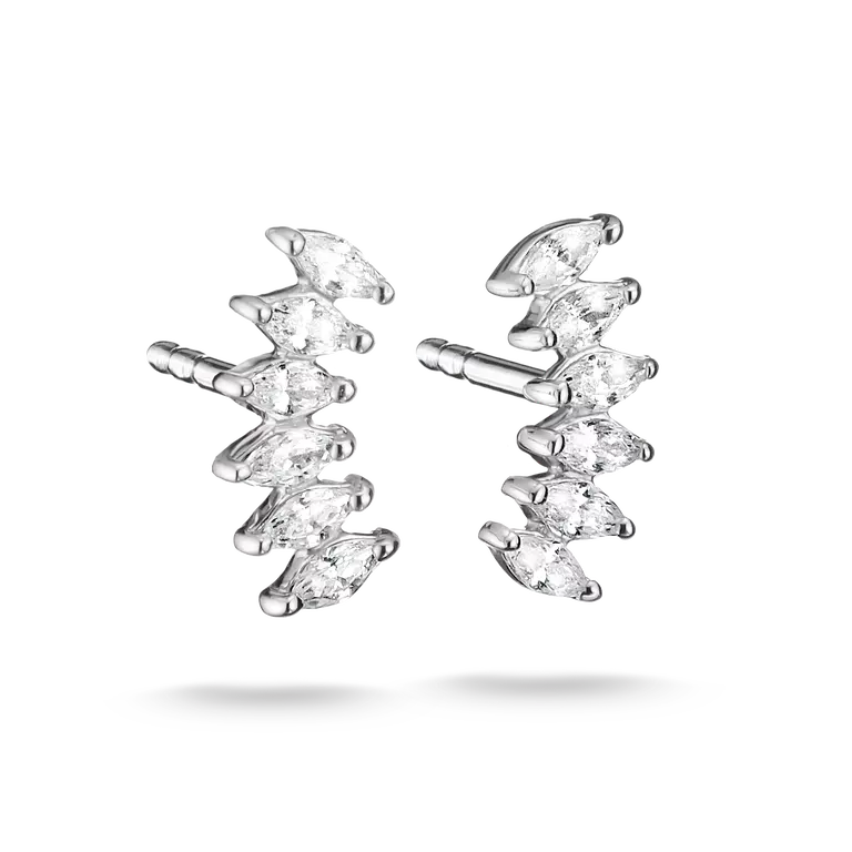 CURVED 6 STONE WHITE ZIRCONIA SILVER STUD