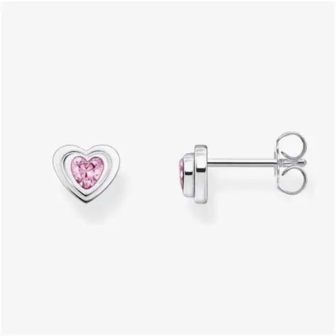 HEART SILVER STUD EARRING WITH PINK ZIRCONIA