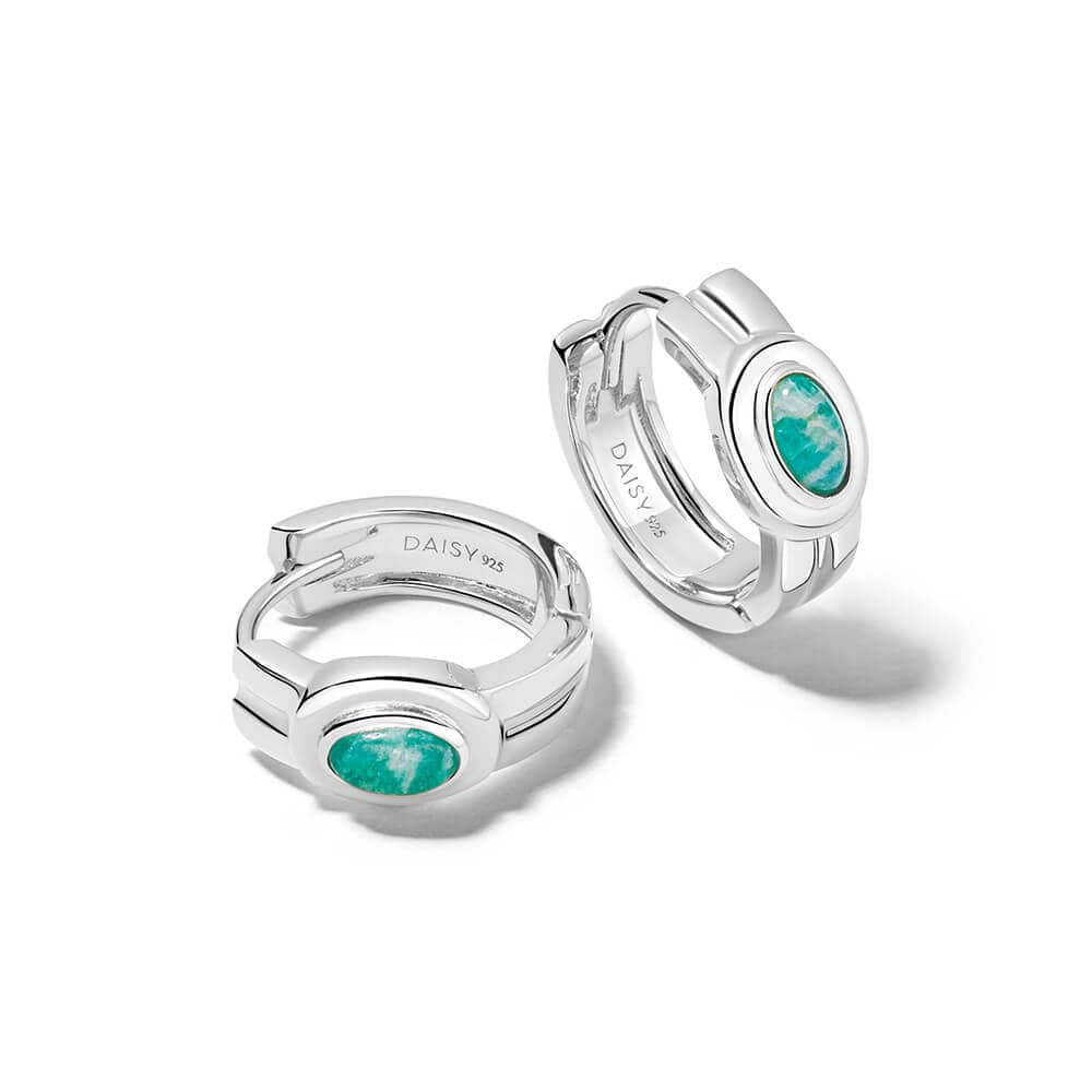 Amazonite Huggie Hoop Earrings Sterling Silver