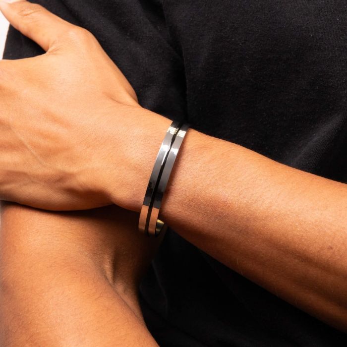 Fred Bennett Black IP Detailed Cuff Bangle