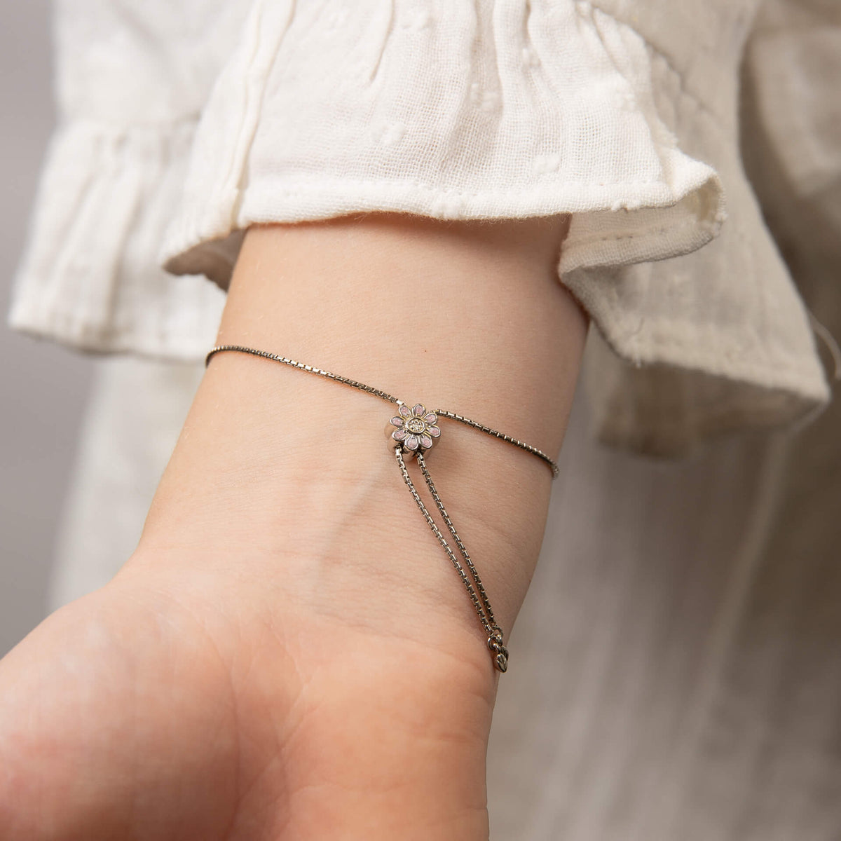 D For Diamond Pink Flower Toggle Bracelet with Diamond