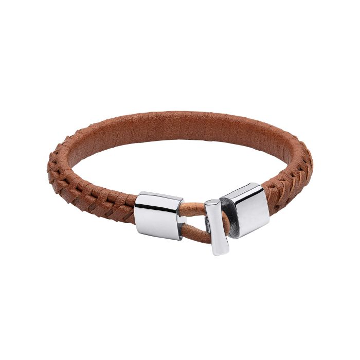 Fred Bennett Brown Braided Leather Bracelet with T-Bar Clasp
