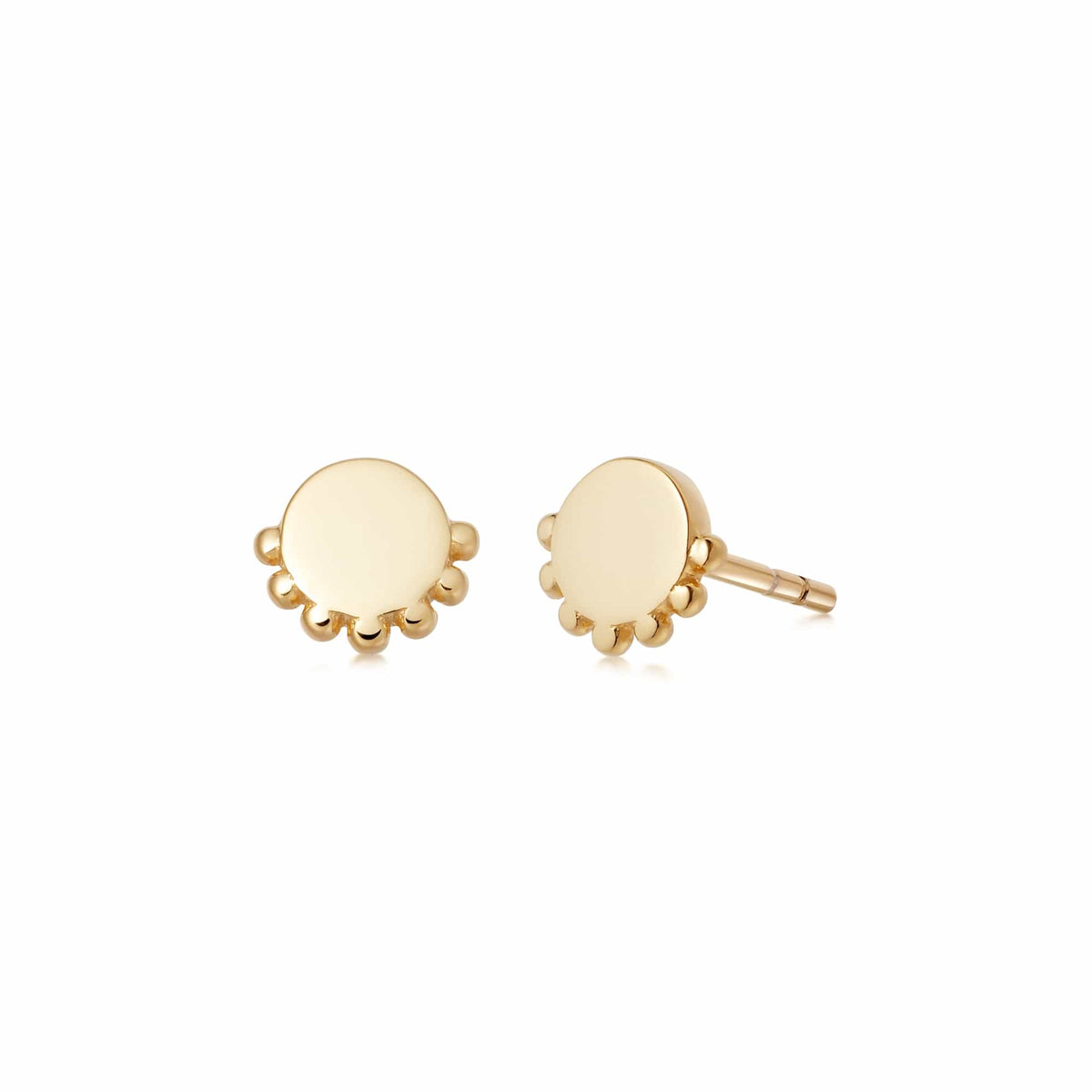 Beaded Disc Stud Earrings 18ct Gold Plate