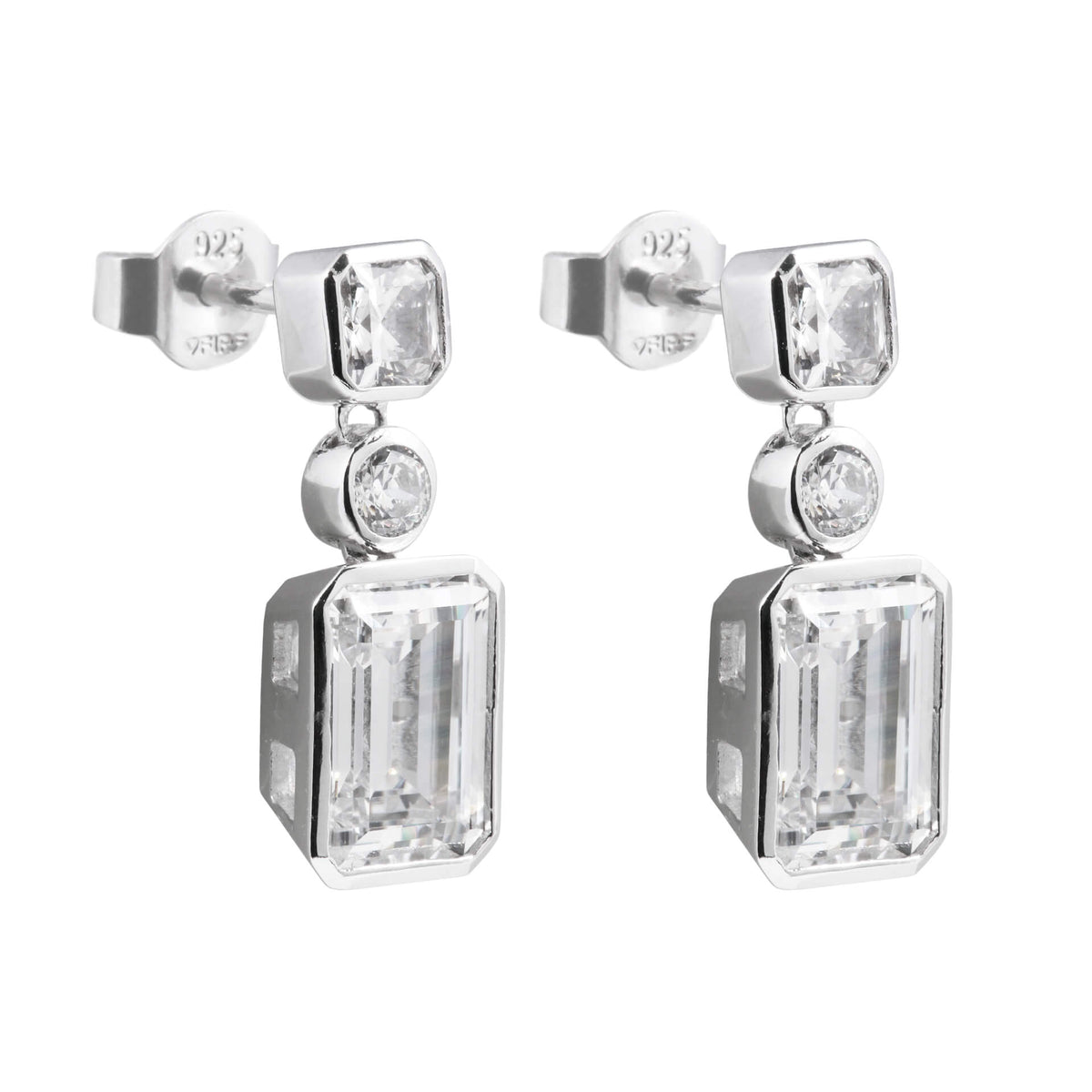 Diamonfire Tri-Stone Drop Earrings