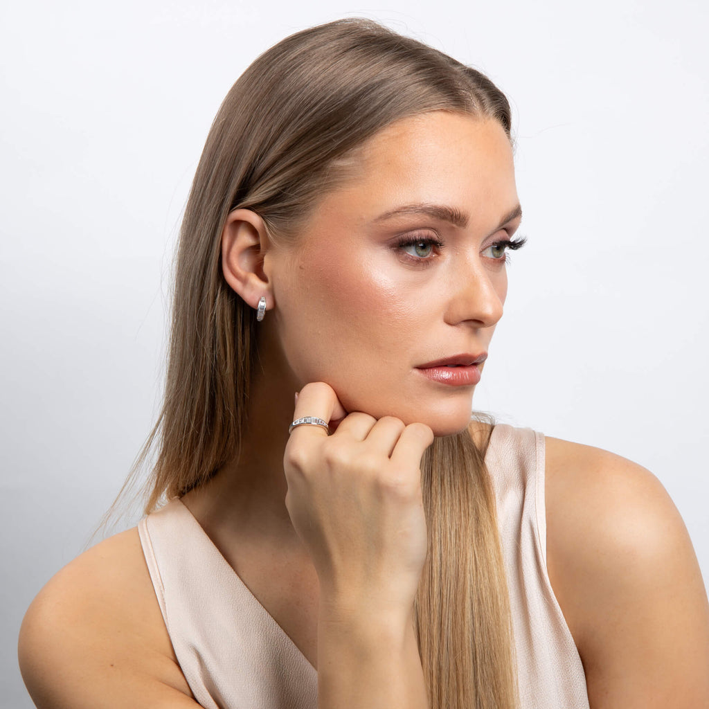 Diamonfire Channel Set Baguette Zirconia Hoop Earrings