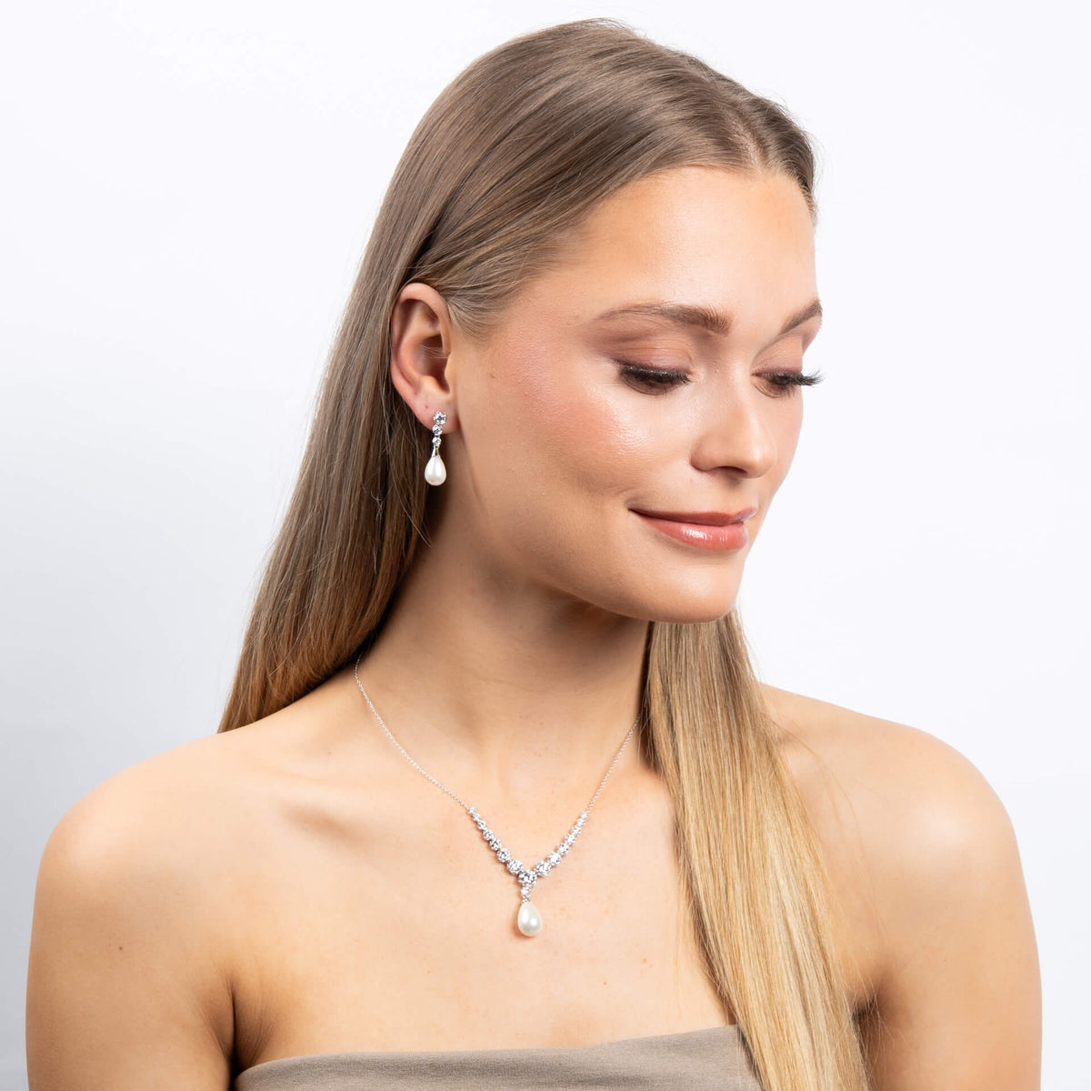 Diamonfire Statement Zirconia Drop Earrings Shell Pearl