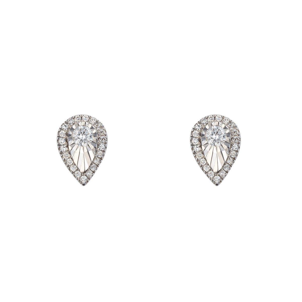 Elements Gold Diamond Cut Teardrop Stud Earrings with Diamond