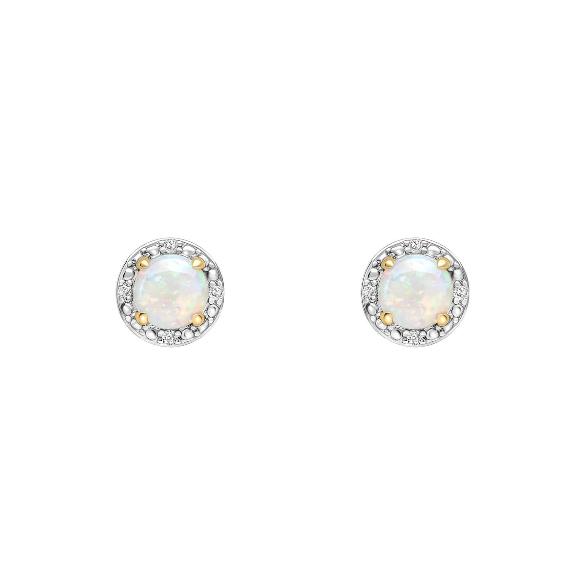 Elements Gold Round Diamond Surround Opal Stud Earrings