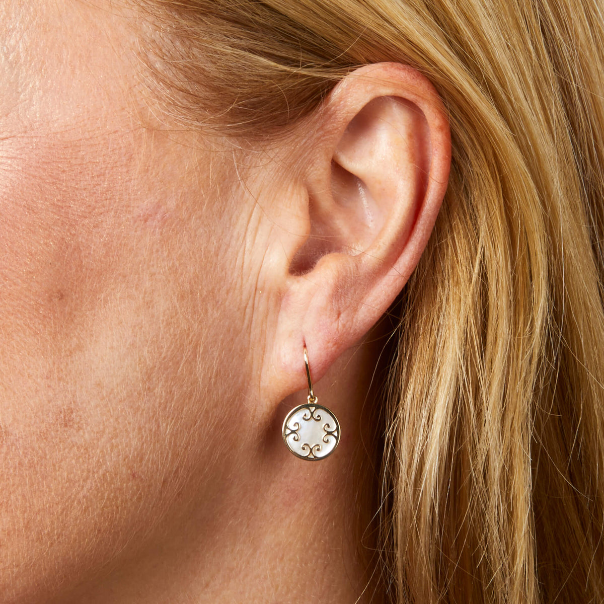 Elements Gold Mother Of Pearl Inlay Swirl Earrings