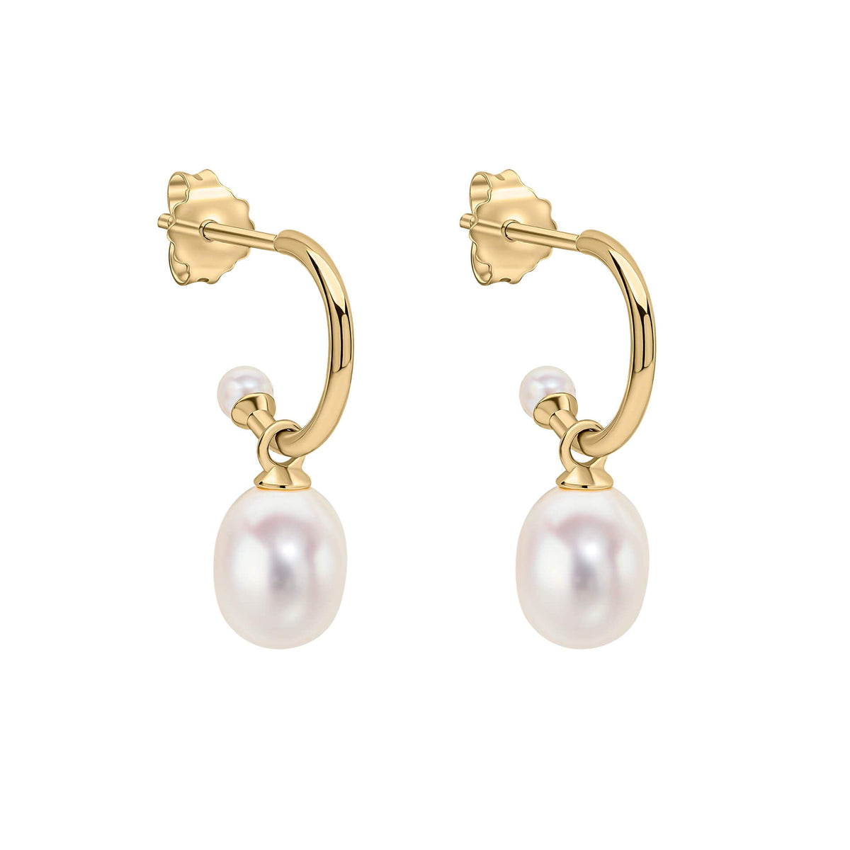 Elements Gold Pearl Detail Half Hoop Earrings