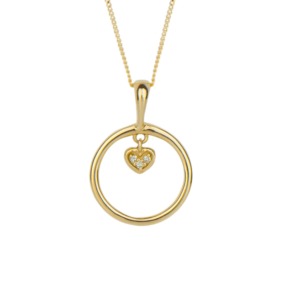 Elements Gold Open Circle and Heart Charm Pendant with Diamond