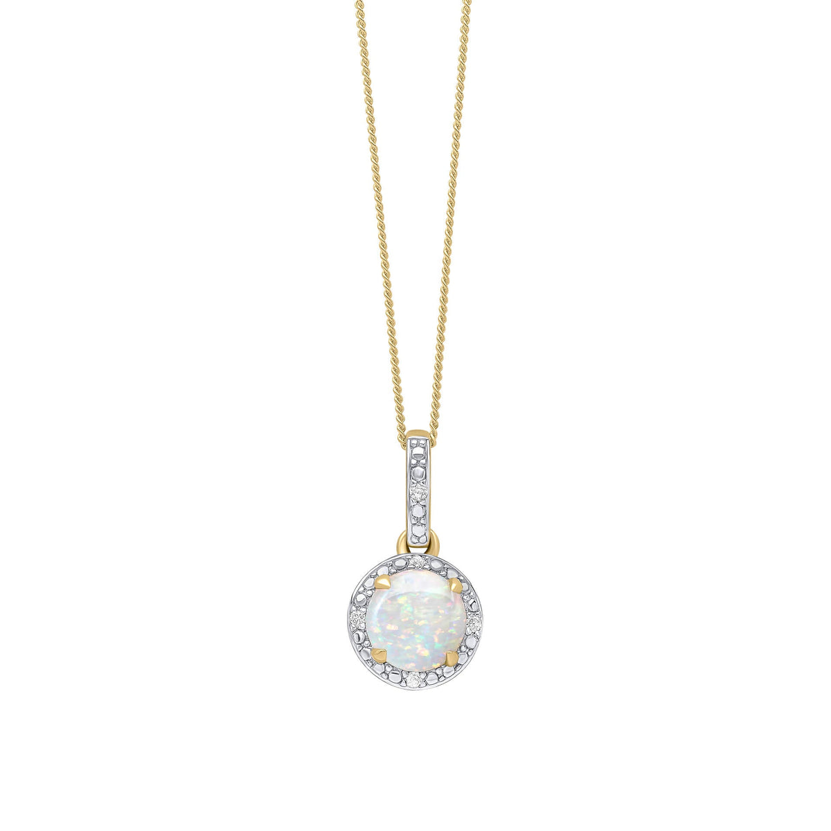 Elements Gold Round Diamond Surround Opal Pendant
